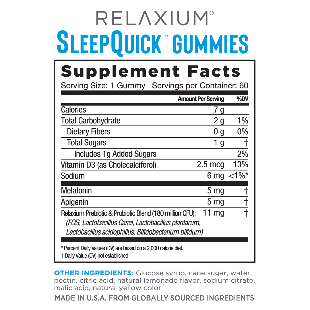 RELAXIUM® SleepQuick Gummies with Vitamin D-3 + Prebiotic & Probiotic Blend