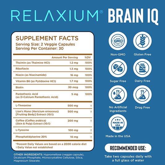 RELAXIUM® Brain IQ Memory & Focus Support Capsules.
