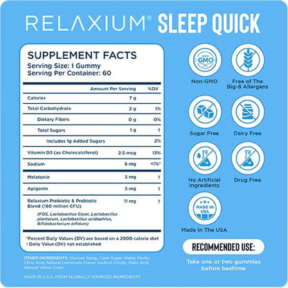 RELAXIUM® SleepQuick Gummies with Vitamin D-3 + Prebiotic & Probiotic Blend